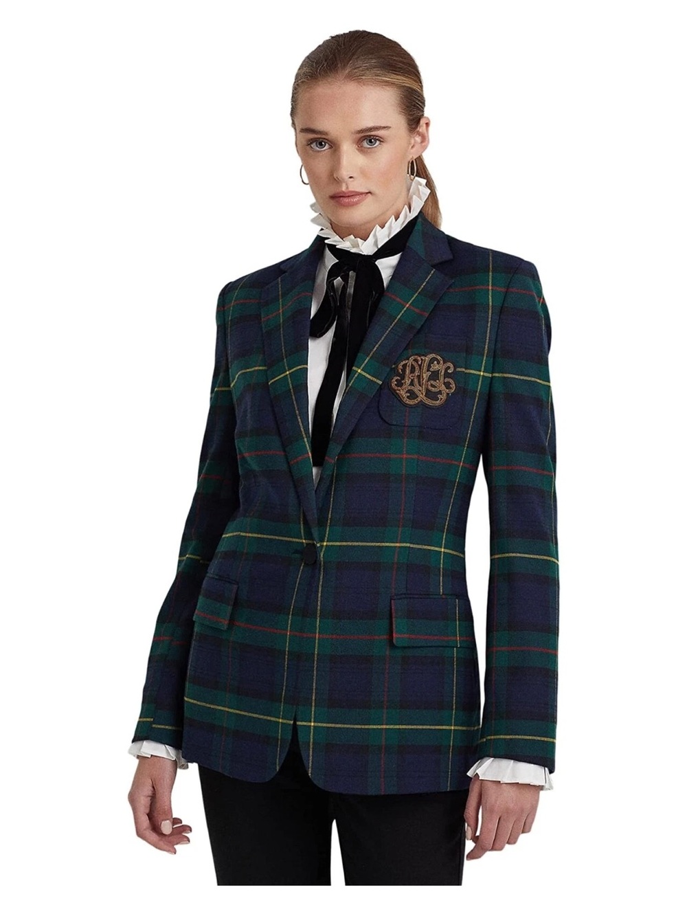 Lauren Ralph Lauren NEW Womens Plaid Bullion Blazer Jacket Navy/Green Size 4